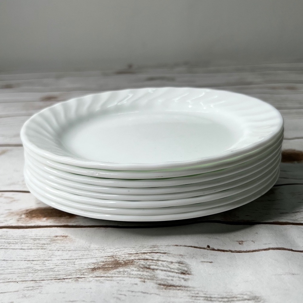 Comcor 6.75in Salad Plates White Swirl Rimmed Set of 8